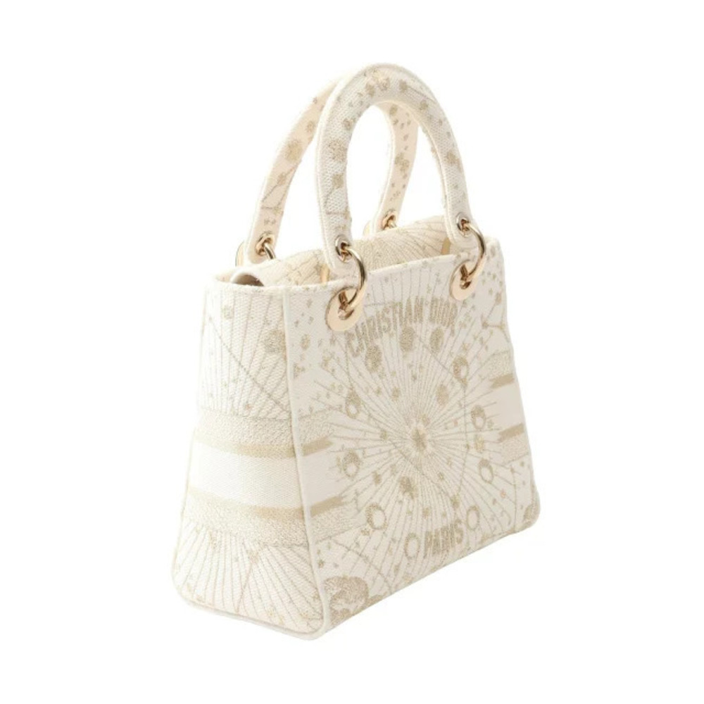 Dior Tone  D LITE Christian Canvas LADY White Gold Handbag White Gold